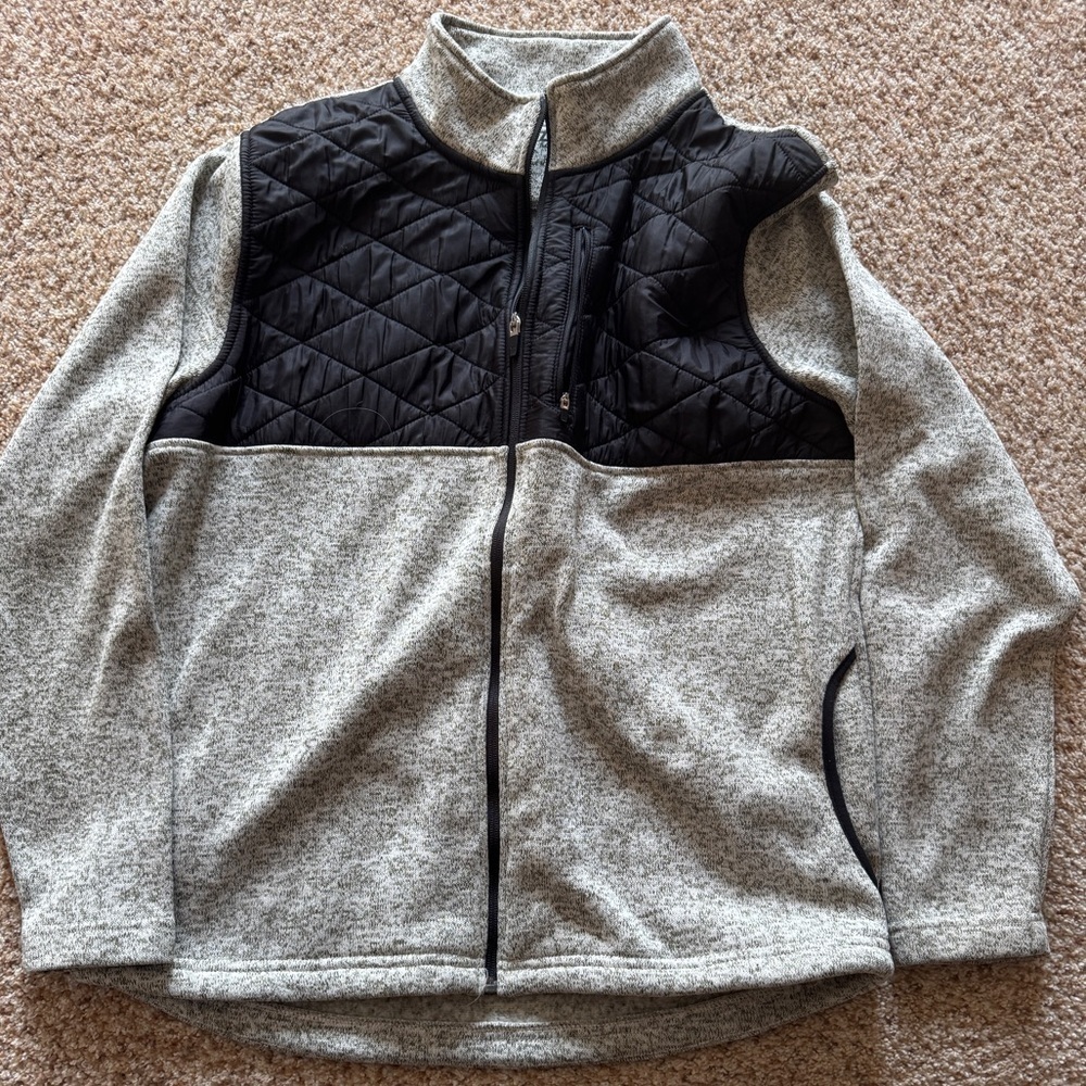 ZYIA Men's Quilted Olive Ash Cabin Full Zip Jacket Medium Gray Black Long Sleeve